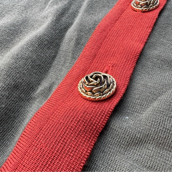 Olive Green Wool Knit Cardigan Contrast Hem Gold Buttons - Picture 5 of 11